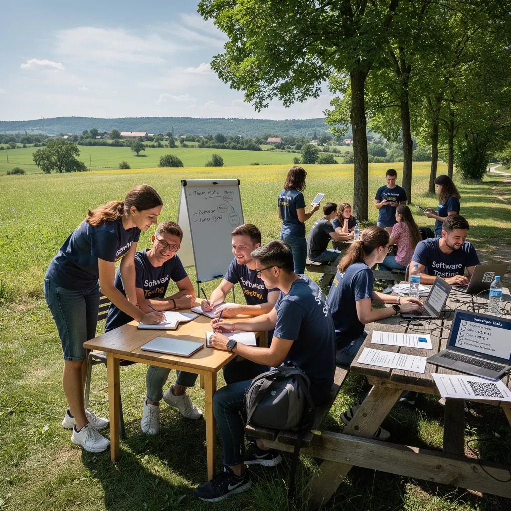 Kép egy csapat tagjairól, akik együtt dolgoznak a hibák nyomon követésén és tesztelésén.